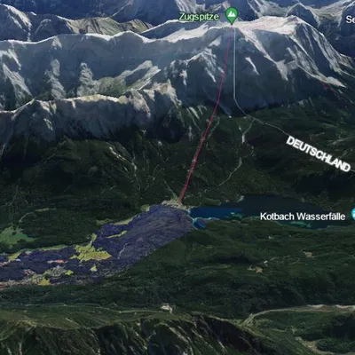Mô hình địa hình 3D đỉnh núi Zugspitze và hồ Eibsee