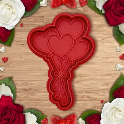 Khuôn in 3D cắt bánh quy hình chùm bóng bay trái tim Valentine
