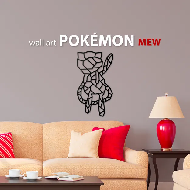 Mô hình trang trí tường Pokémon Mew phong cách hình học 3D độc đáo - Image 1