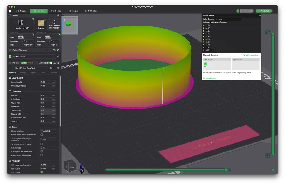 Max Flow Test cho Bambu Lab H2D/H2S – 15-65 mm^3 – V2.1 - Image 1