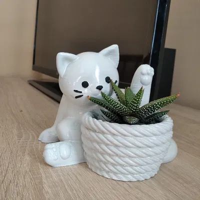 Chậu Cây Hình Mèo Dễ Thương – Mô hình in 3D không cần support