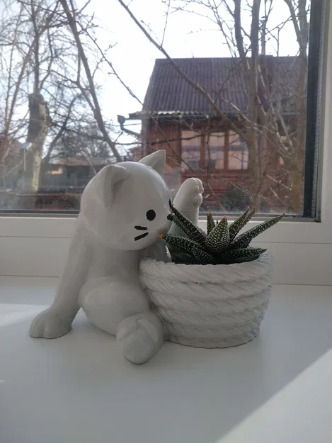 Chậu Cây Hình Mèo Dễ Thương – Mô hình in 3D không cần support - Image 3