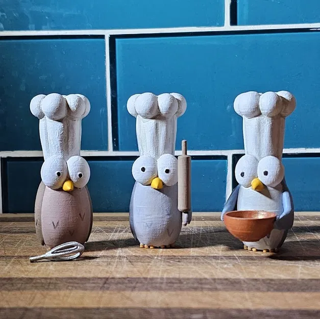 Bộ mô hình 3D Chef Owls - Cặp đôi cú đầu bếp ngộ nghĩnh trang trí - Image 1