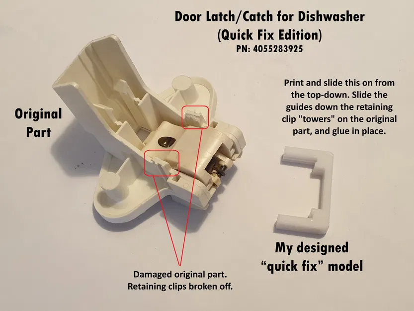 Chốt khóa cửa máy rửa bát (Bản sửa nhanh) PN: 4055283925 - Image 1
