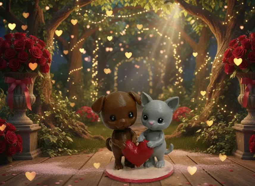 Cặp đôi Chó và Mèo đáng yêu - Tượng trái tim Valentine - Image 1