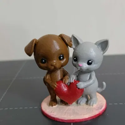 Cặp đôi Chó và Mèo đáng yêu - Tượng trái tim Valentine