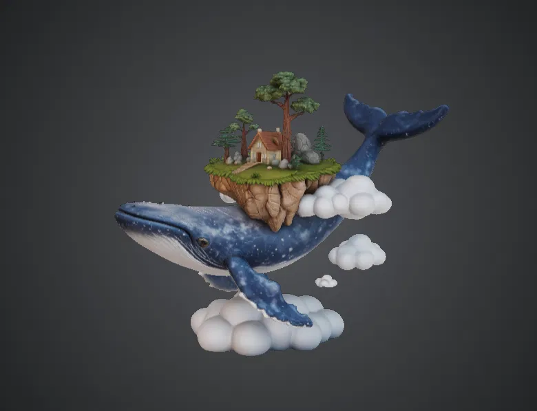 Đảo Bay Trên Lưng Cá Voi – Mô Hình Cá Voi Giả Tưởng Kèm Làng Nhỏ - Image 1