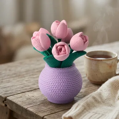 Hoa Tulip Đan Len trong Bình Văn Nổi