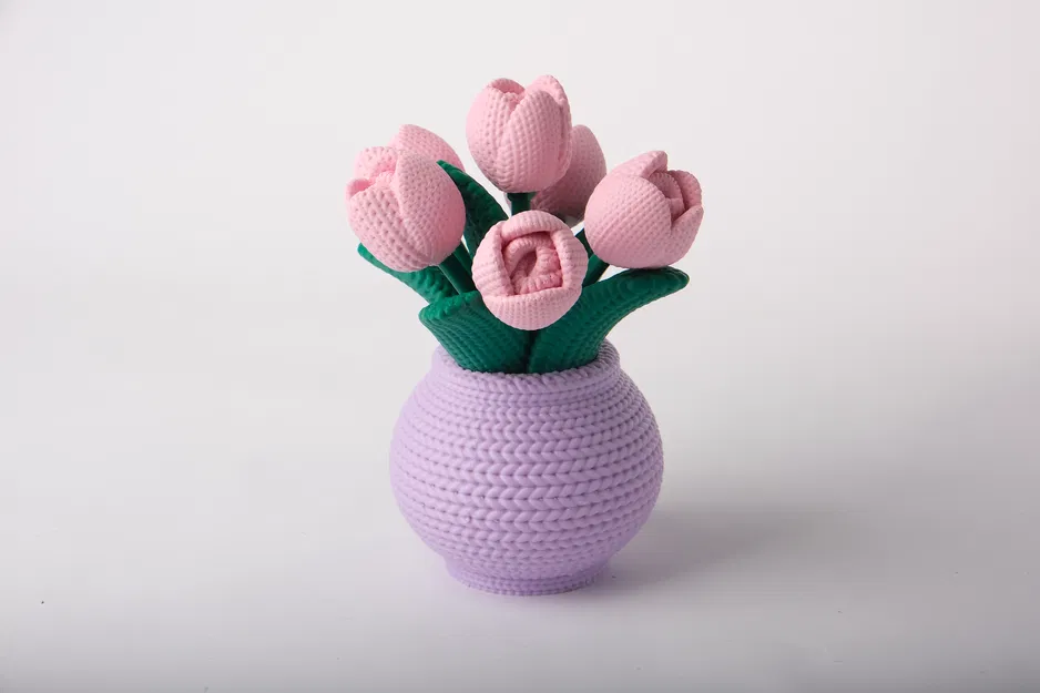 Hoa Tulip Đan Len trong Bình Văn Nổi - Image 2