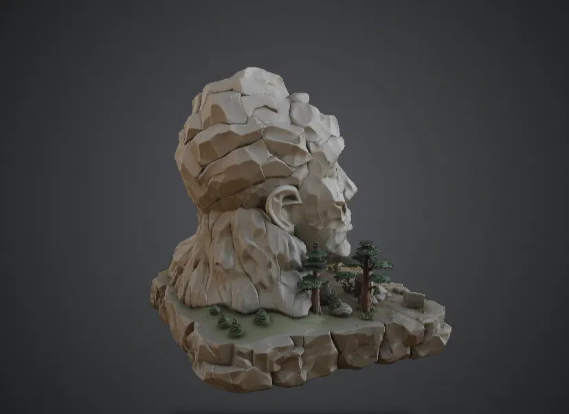 Tượng Đá Cổ Đại – Đầu Người Khổng Lồ Trong Phế Tích Fantasy - Image 2