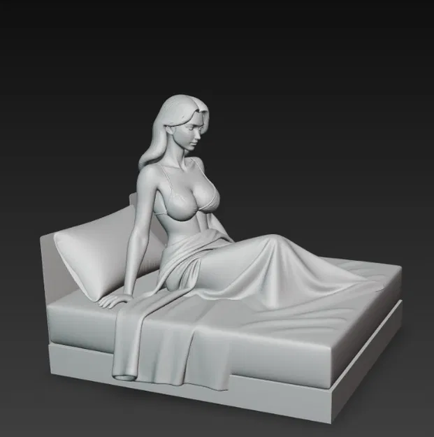 Mô hình 3D nhân vật nữ quyến rũ ngồi trên giường - Image 2