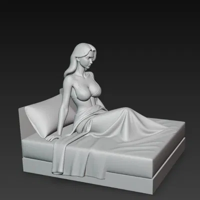 Mô hình 3D nhân vật nữ quyến rũ ngồi trên giường