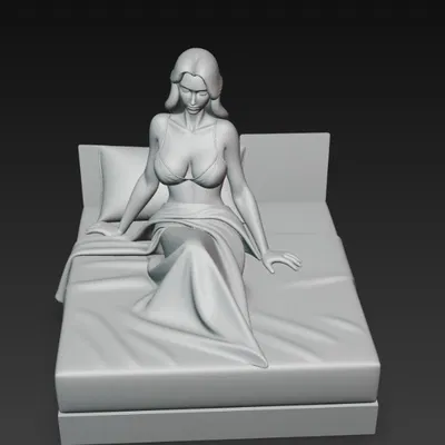 Mô hình 3D nhân vật nữ quyến rũ ngồi trên giường