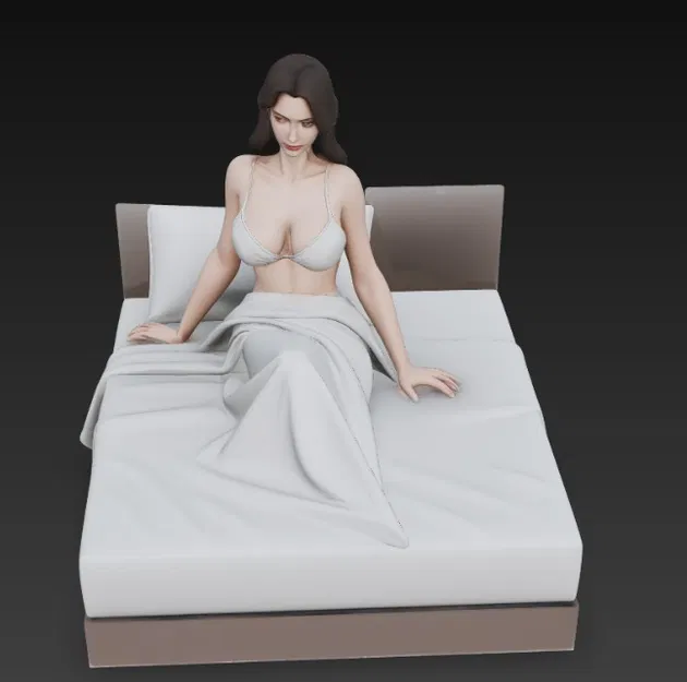Mô hình 3D nhân vật nữ quyến rũ ngồi trên giường - Image 4