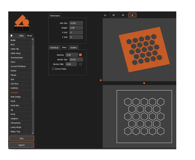 Tấm lưới hình lục giác (Hexagon Grid) tùy chỉnh 5x5 - In 3D & Laser - Image 2