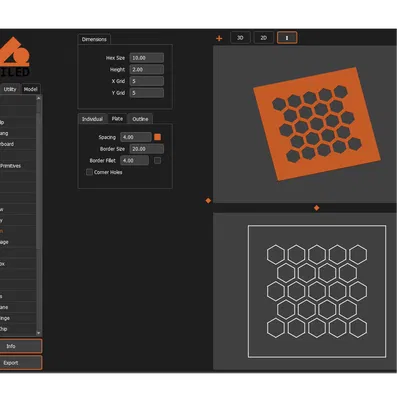 Tấm lưới hình lục giác (Hexagon Grid) tùy chỉnh 5x5 - In 3D & Laser