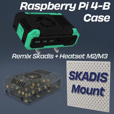 Vỏ case Raspberry Pi 4 Remixed tích hợp ngàm Skadis và đầu chèn nhiệt