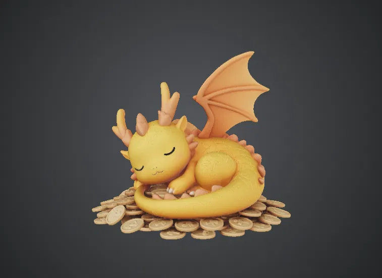 Rồng Con Đang Ngủ Trên Kho Báu Đáng Yêu – Tượng Rồng Fantasy - Image 1