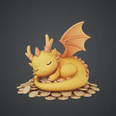 Rồng Con Đang Ngủ Trên Kho Báu Đáng Yêu – Tượng Rồng Fantasy