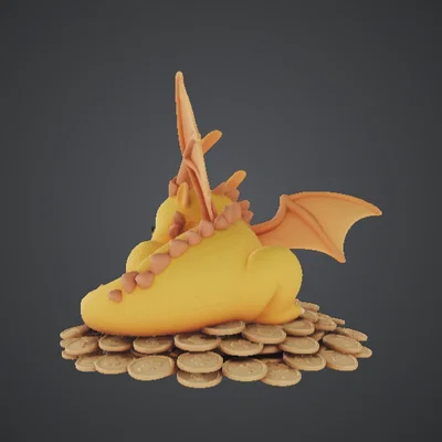 Rồng Con Đang Ngủ Trên Kho Báu Đáng Yêu – Tượng Rồng Fantasy