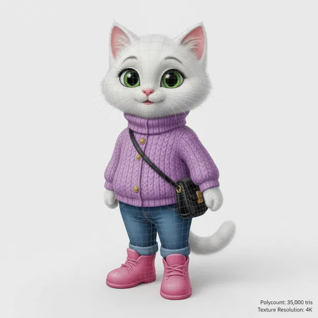 Mô hình mèo trắng thời trang in 3D (White cat figure) - Image 1