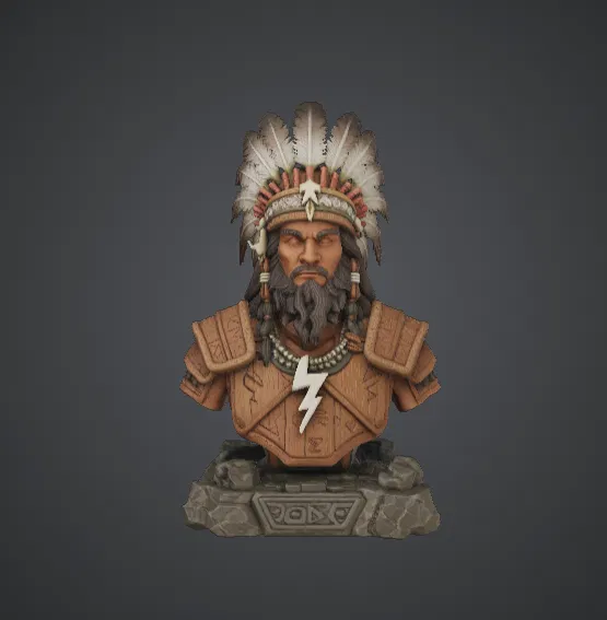 Tượng bán thân Tù trưởng Sấm sét – Pháp sư bộ lạc với mũ lông vũ - Image 1