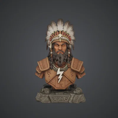 Tượng bán thân Tù trưởng Sấm sét – Pháp sư bộ lạc với mũ lông vũ