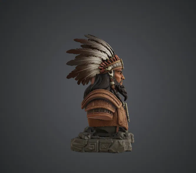 Tượng bán thân Tù trưởng Sấm sét – Pháp sư bộ lạc với mũ lông vũ - Image 2