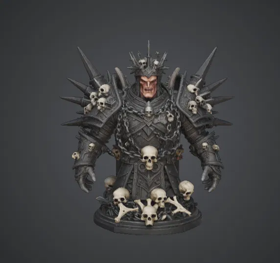 Tượng Bán Thân Skull Warlord – Vua Xương Dark Fantasy Với Bộ Giáp Gai - Image 1