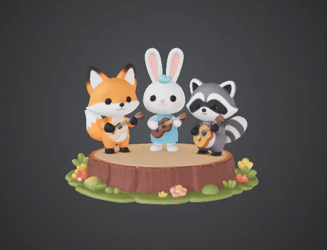 Bộ sưu tập nhạc công động vật đáng yêu – Bộ ba Guitar Cáo, Thỏ & Gấu mèo - Image 1