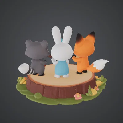 Bộ sưu tập nhạc công động vật đáng yêu – Bộ ba Guitar Cáo, Thỏ & Gấu mèo