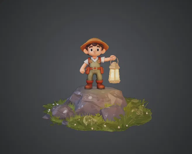 Cậu bé Thám hiểm Cầm đèn lồng Dễ thương – Tượng nhân vật phiêu lưu - Image 1