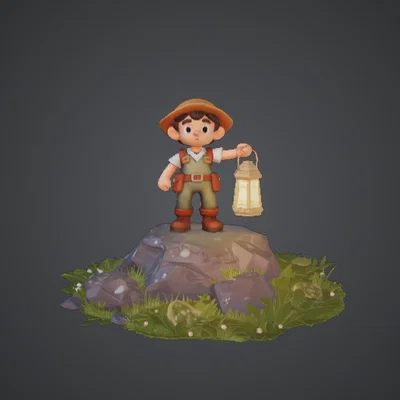 Cậu bé Thám hiểm Cầm đèn lồng Dễ thương – Tượng nhân vật phiêu lưu