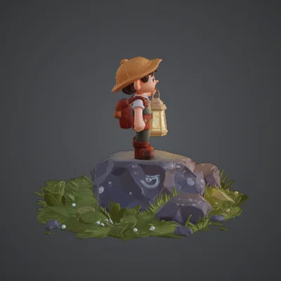 Cậu bé Thám hiểm Cầm đèn lồng Dễ thương – Tượng nhân vật phiêu lưu