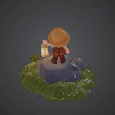 Cậu bé Thám hiểm Cầm đèn lồng Dễ thương – Tượng nhân vật phiêu lưu