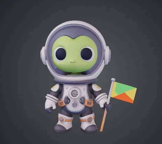 Phi hành gia người ngoài hành tinh dễ thương – Nhà thám hiểm vũ trụ hoạt hình cầm cờ - Image 1