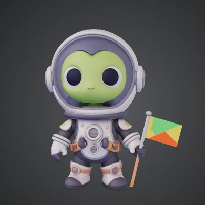 Phi hành gia người ngoài hành tinh dễ thương – Nhà thám hiểm vũ trụ hoạt hình cầm cờ