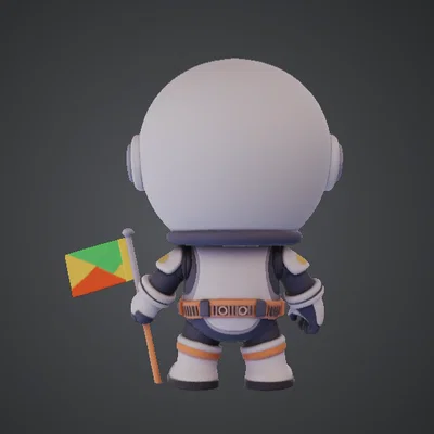 Phi hành gia người ngoài hành tinh dễ thương – Nhà thám hiểm vũ trụ hoạt hình cầm cờ