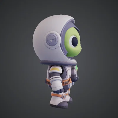 Phi hành gia người ngoài hành tinh dễ thương – Nhà thám hiểm vũ trụ hoạt hình cầm cờ