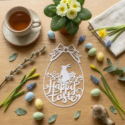 Mẫu trang trí trứng Phục sinh Happy Easter in 3D