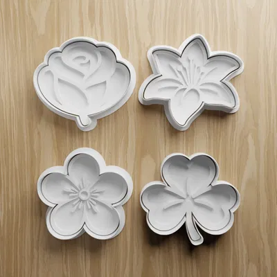 Bộ khuôn cắt bánh quy hình hoa STL | Khuôn tạo hình hoa hồng, hoa ly, cỏ ba lá | In 3D