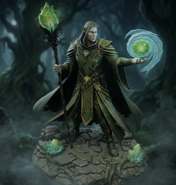 Bloodbound Realms – Elf – Arcane Warden Mage xứ Veiled Grove (Mô hình 3D STL Dark Fantasy) - Image 1