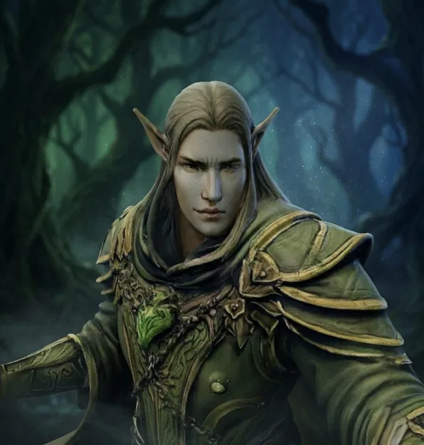 Bloodbound Realms – Elf – Arcane Warden Mage xứ Veiled Grove (Mô hình 3D STL Dark Fantasy) - Image 4