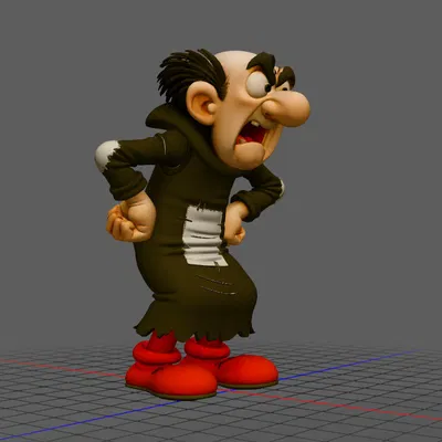 Mô hình 3D nhân vật phản diện Gargamel - Thiết kế sắc nét