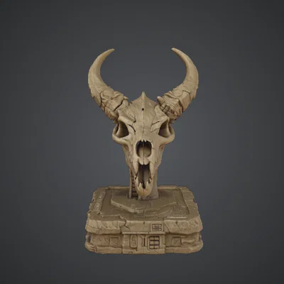 Demonic Horned Skull Trophy – Tượng Hộp Sọ Quái Vật Dark Fantasy