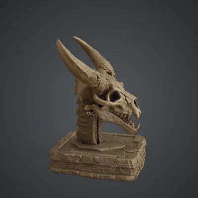 Demonic Horned Skull Trophy – Tượng Hộp Sọ Quái Vật Dark Fantasy
