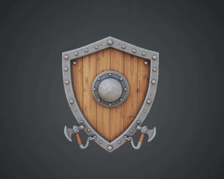 Trang trí treo tường Khiên Hiệp sĩ Trung cổ – Khiên gỗ kèm rìu chiến - Image 1