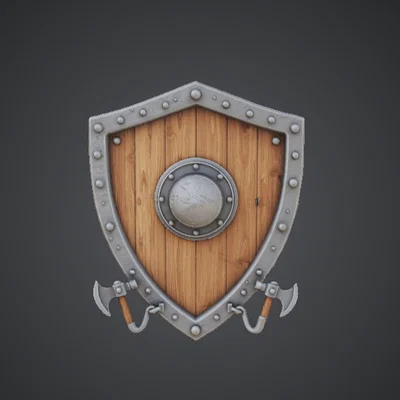 Trang trí treo tường Khiên Hiệp sĩ Trung cổ – Khiên gỗ kèm rìu chiến