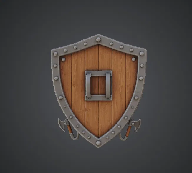 Trang trí treo tường Khiên Hiệp sĩ Trung cổ – Khiên gỗ kèm rìu chiến - Image 2