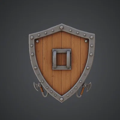 Trang trí treo tường Khiên Hiệp sĩ Trung cổ – Khiên gỗ kèm rìu chiến